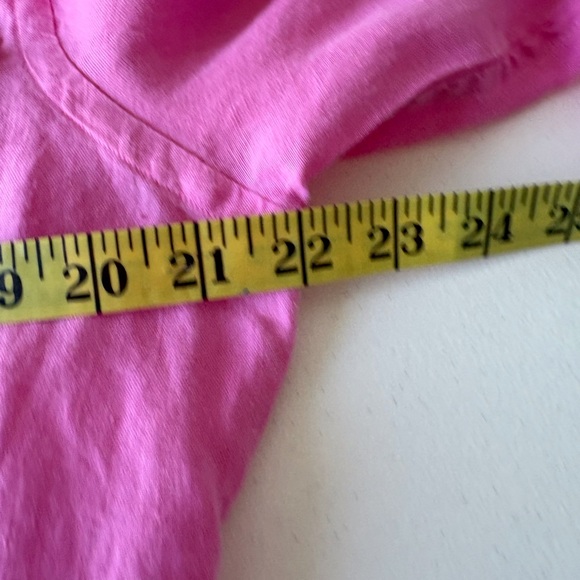 Ralph Lauren Sport Size 14 Pink Linen Button Up Roll Tab Sleeves Pockets Casual - Picture 12 of 13